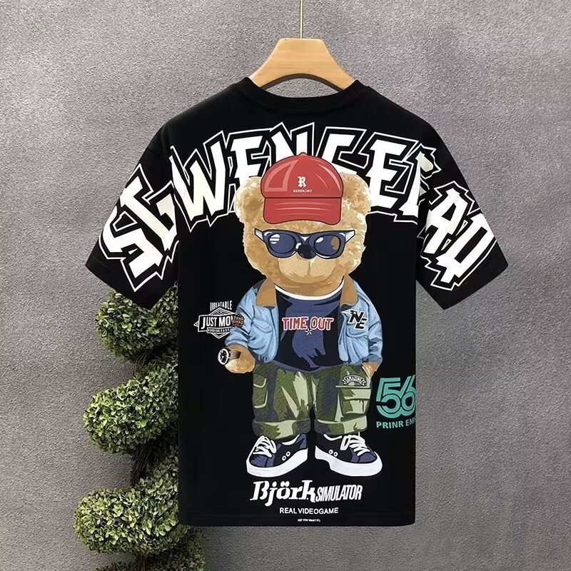 Men's Cartoon Bear Print T-Shirt - Trendy Cotton Short Sleeve Top | Summer Streetwear