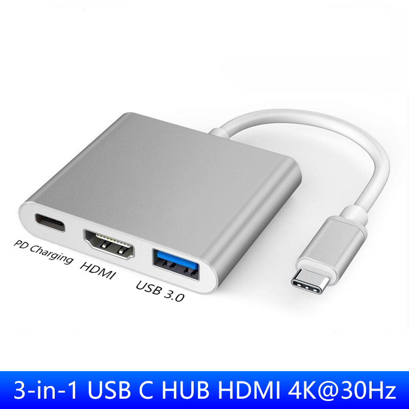 3 IN 1 HUB TYPE-C to HDMI TYPE C Extension Cable USB 3.0 Converter HDMI-compatible Adapter for PC Laptop book