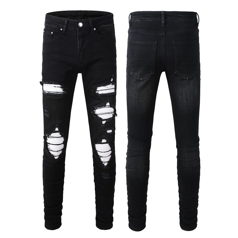 Herrenbekleidung Außenhandel Herrenjeans Trendy Brand Herrenbekleidung Zerrissener Flanell-Patch Herren Slim Stretch Jugend Herrenhose 1347