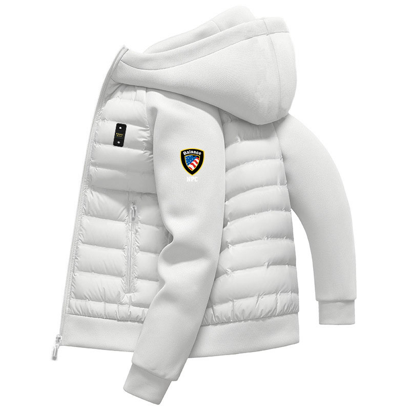 Men's Balance Embroidered Puffer Jacket - Minimalist Streetwear Coat With Geometric Lettering, Lightweight Winter Outerwear