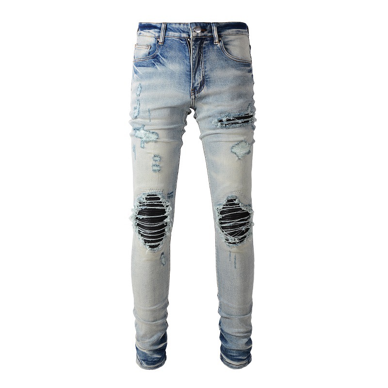 Men's Clothing Men's High Street Fashion Brand Men's Jeans Men's Ripped Jeans Patch Jeans Trendy Slim Fit Skinny Pants