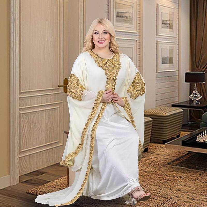 Muslim Jalabiya Malay Trumpet Sleeve Embroidered Robe Embroidered Gold Lace Dress Banquet Dinner
