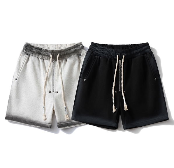 [UrbanGrind] Men's Washed Grey Shorts - Distressed Drawstring 4' Inseam | Streetwear Casual