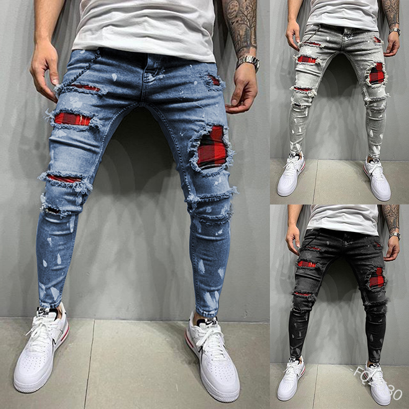 Ripped Jeans Men Stretch Skinny Hip Hop Denim Trousers Streetwear Casual Slim Fit Jeans for Men Jogging jean