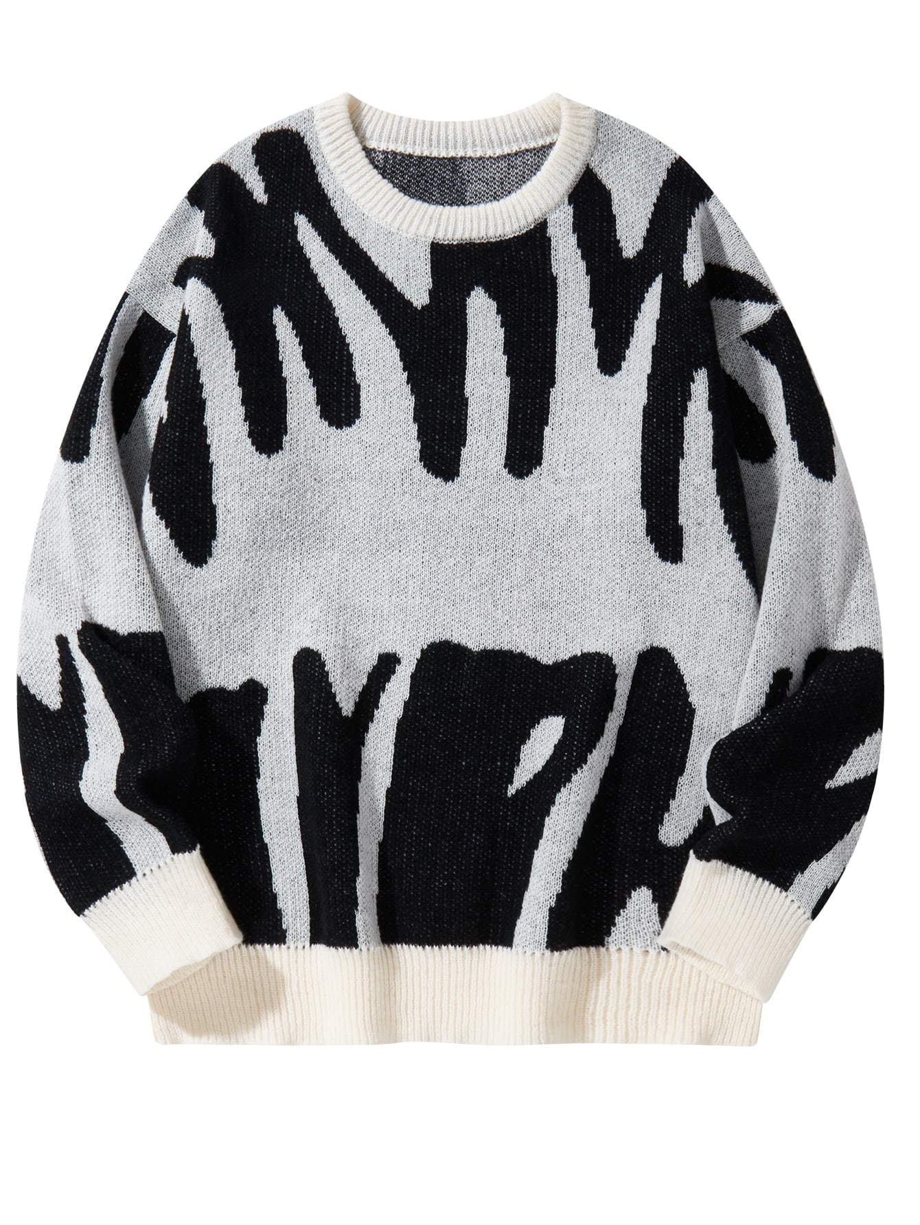 2025 Neue Beliebte Herbst Winter Unregelmäßige Jacquard Muster Pullover Pullover Lässig Rundhals Ausschnitt Kontrast Farbe Gestrickt Herren Pullover