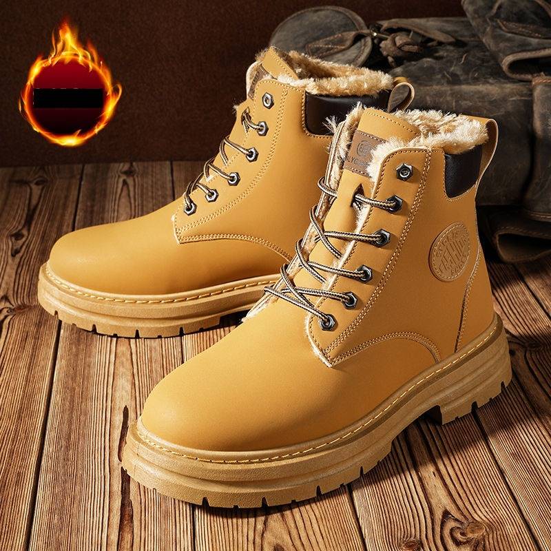 Men's Winter Boots High Top British Style Work Boots Thickened Cotton Lined Warm Snow Boots Men's Thick Cotton Shoes Plus Velvet Warm Snow Boots