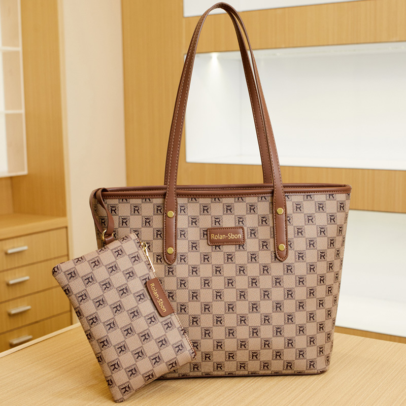 Brand women's bag large capacity tote bag presbyopic checkerboard shoulder bag mother bag two piece set casual large bag