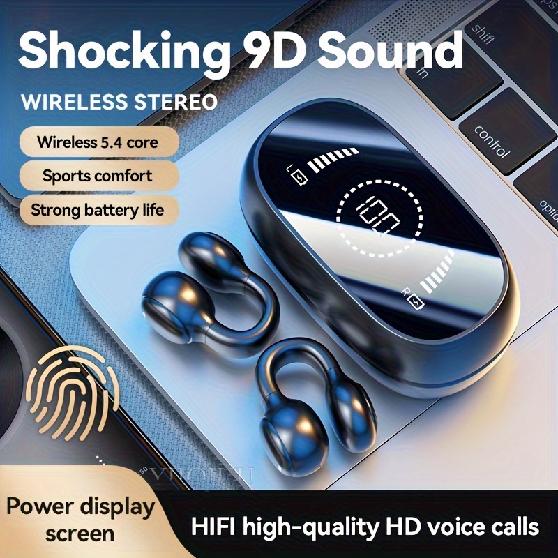 New Ear Clip-on Headset Long Battery Life Non-in-ear HD Sound Quality Large Screen LED Digital Display Wireless Headset,