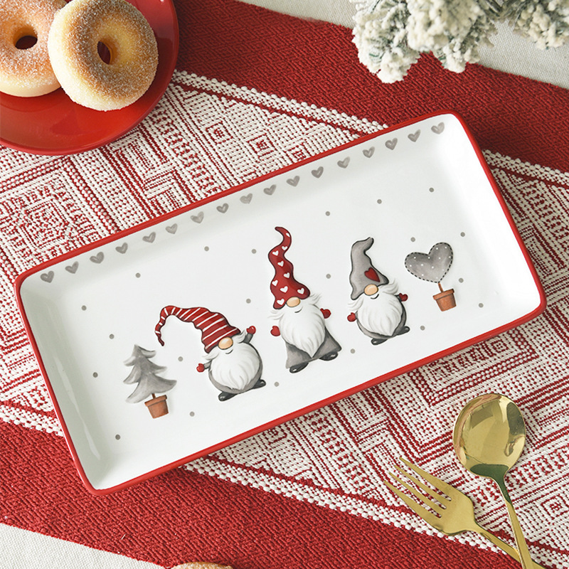 Home & Garden Rectangular Christmas plate Nordic ceramic flat plate kitchen household tableware embossed shallow plate creative western steak plate