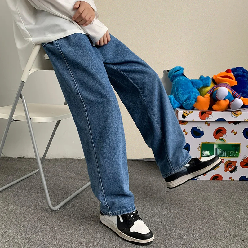 2024  Spring Streetwear Baggy Jeans Men Korean Fashion Loose Straight Wide Leg Hip-hop Pants Male Brand Clothing Black Light Blue