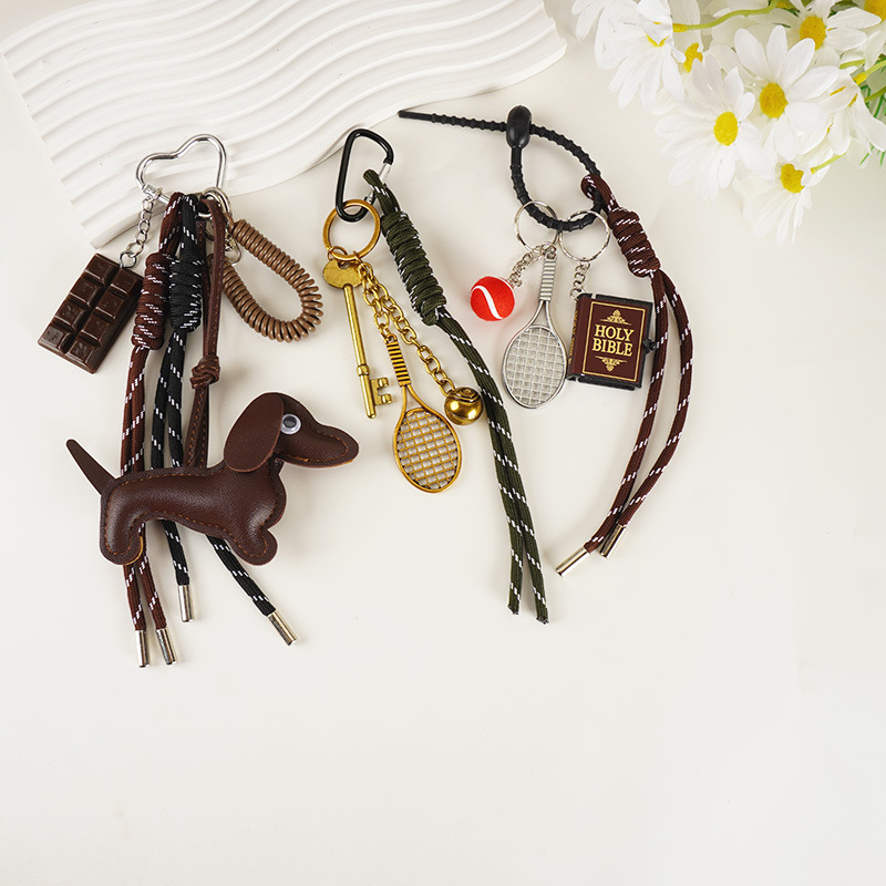 Miu bag pendant ins blogger same style braided rope dachshund leather doll pendant keychain bag pendant