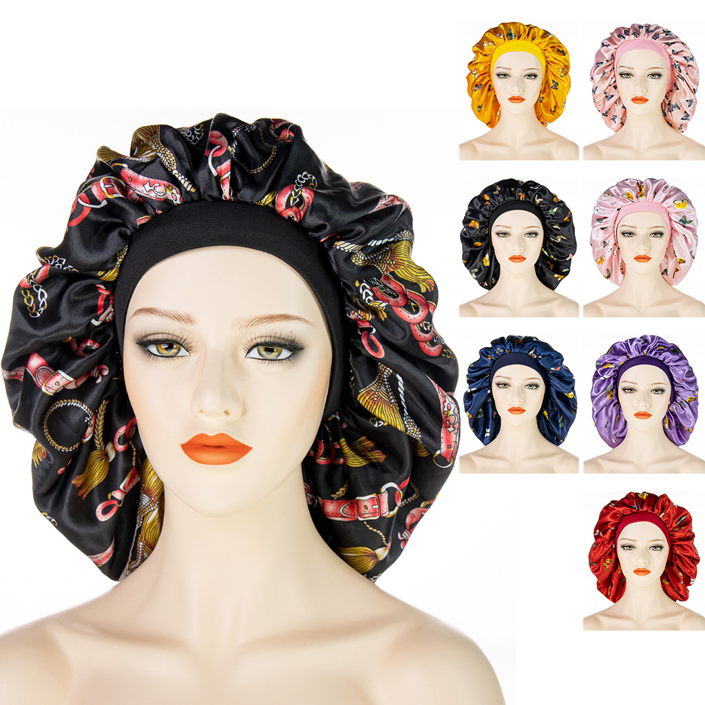 New Cross Border Printed Satin Sleeping Cap Hot Selling Elastic Beauty Cap Hair Care Cap One Piece Dropshipping