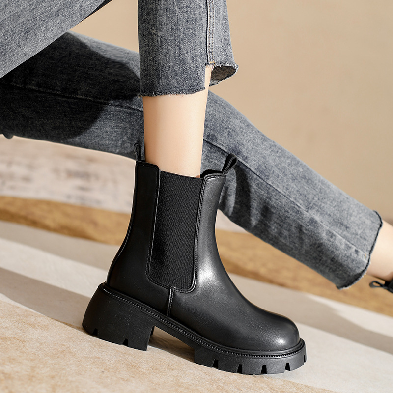 boots Women's British-style short boots 2023 new autumn and winter mid-calf boots thick-soled Martin boots cigarette boots plus size