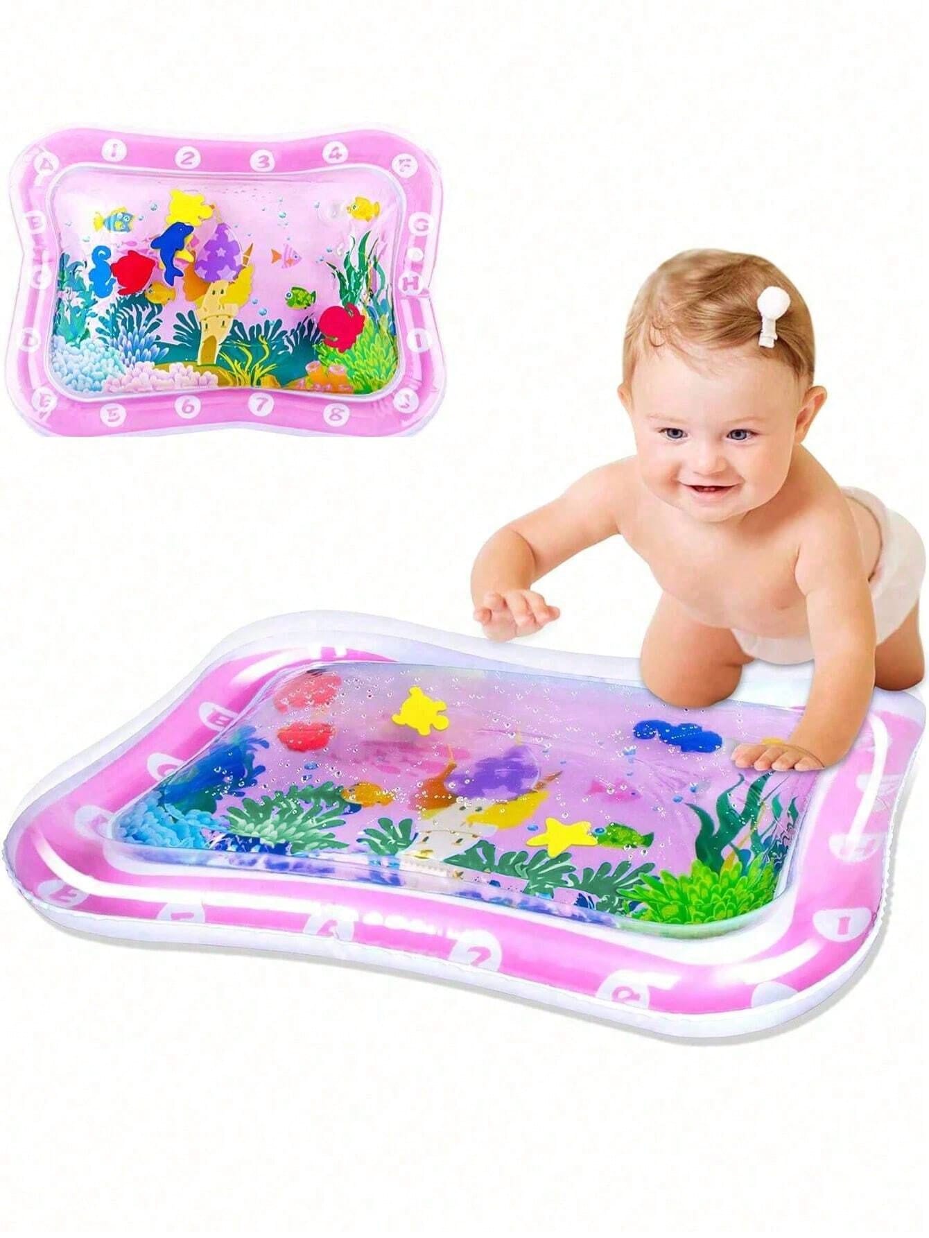 1pc Inflatable Tummy Time Mat, Infant Water Play Mat For 3-24 Months Baby, Strengthens Baby Muscle, Portable Pink Baby (Random Floating Sea Creatures
