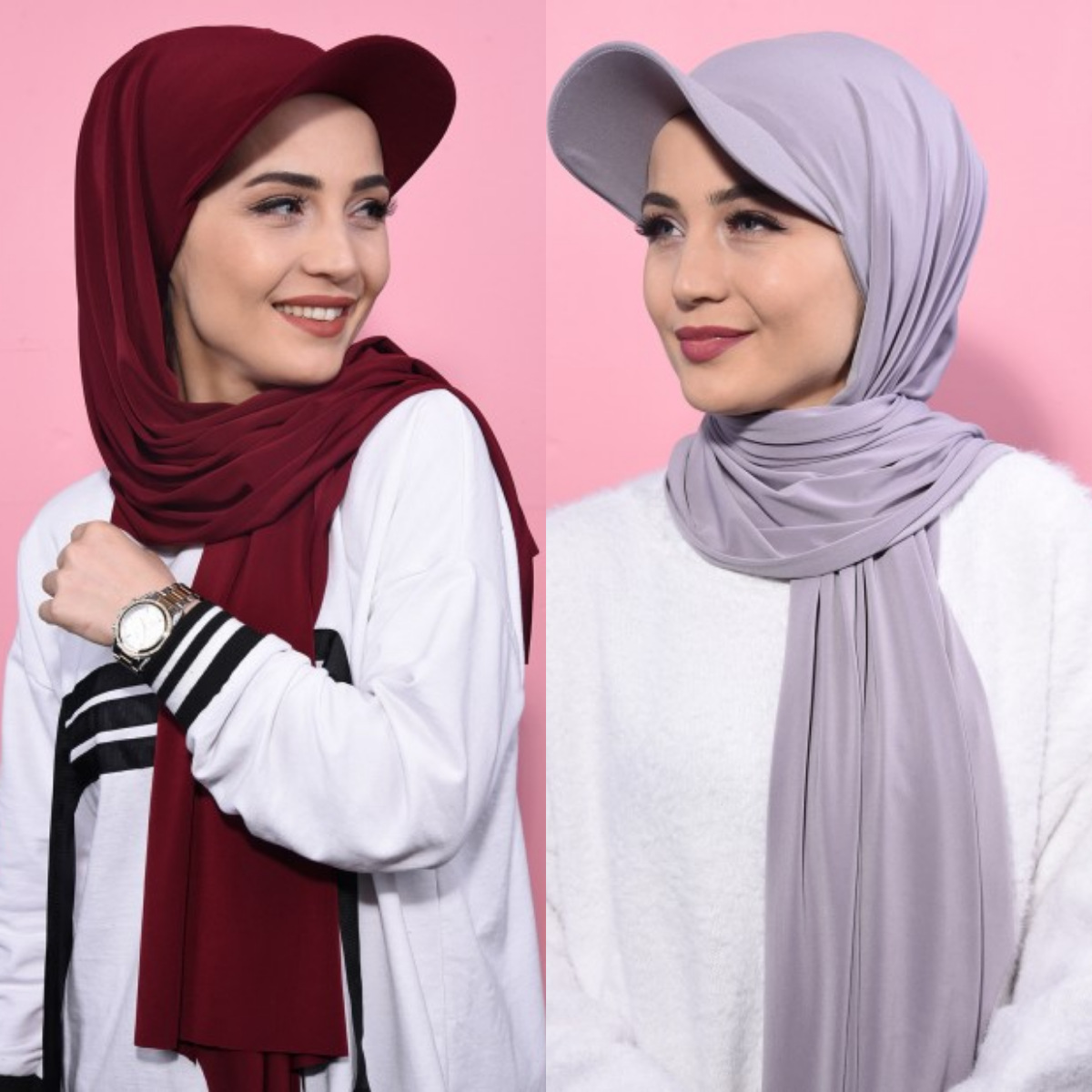 Women's Hats style solid color pearl scarf and cotton baseball cap one-piece 2-piece hijab scarf and hat
