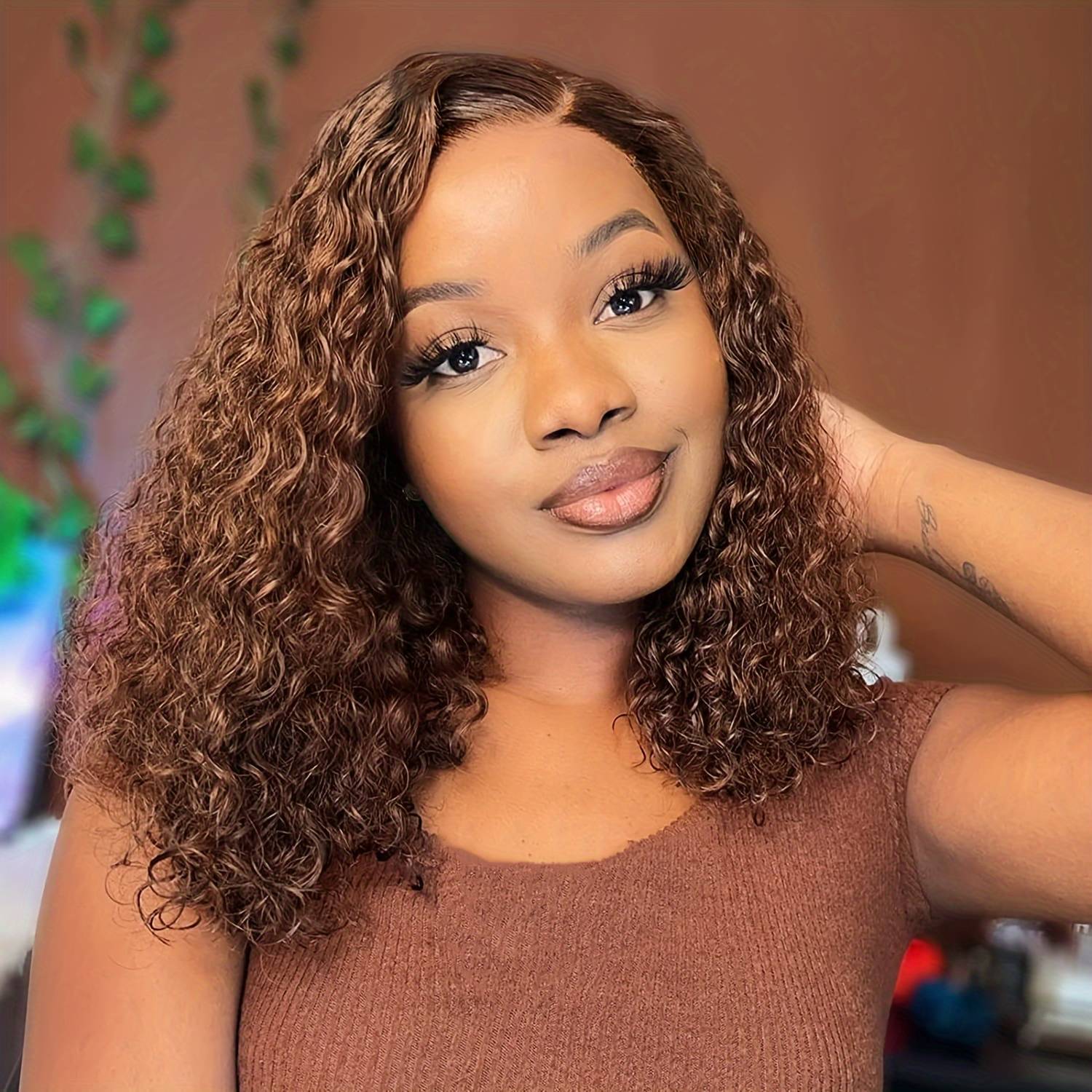 13*4 lace human hair hood 100% human hair water wave perm curly hair brown