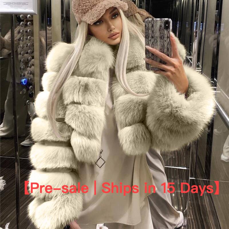 【Pre-sale | Ships In 15 Days】Women's Clothing Short Lapel Imitation Fur Coat Imitation Fox Hair Long Sleeve Splicing Women's Coat