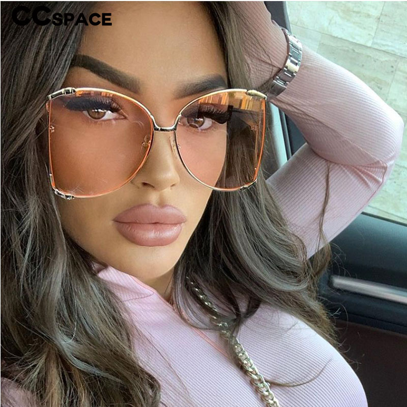 45476 Oversize Square Women Metal Fashion Hollow Frame Brand Sunglasses Female Gradient Shades