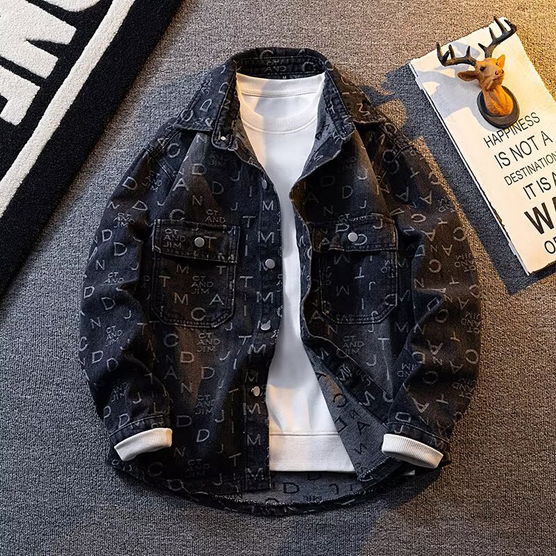 Cowboy Jacket, Spring Autumn Trendy Brand, Cool And Stylish, With A Collared Shirt, Men's Loose Casual Workwear Jacket