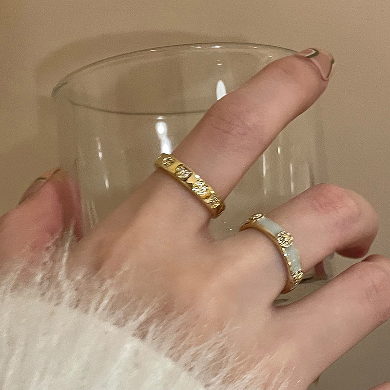 Gray blue drip glaze ring female spring and summer gentle temperament love zircon index finger ring niche design ring