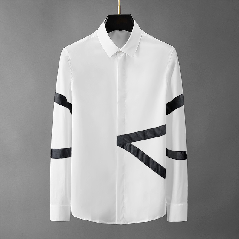 [EleganceWeave] Men's Premium Shirt - Slim Fit Ribbon Trim | Business Casual Cotton