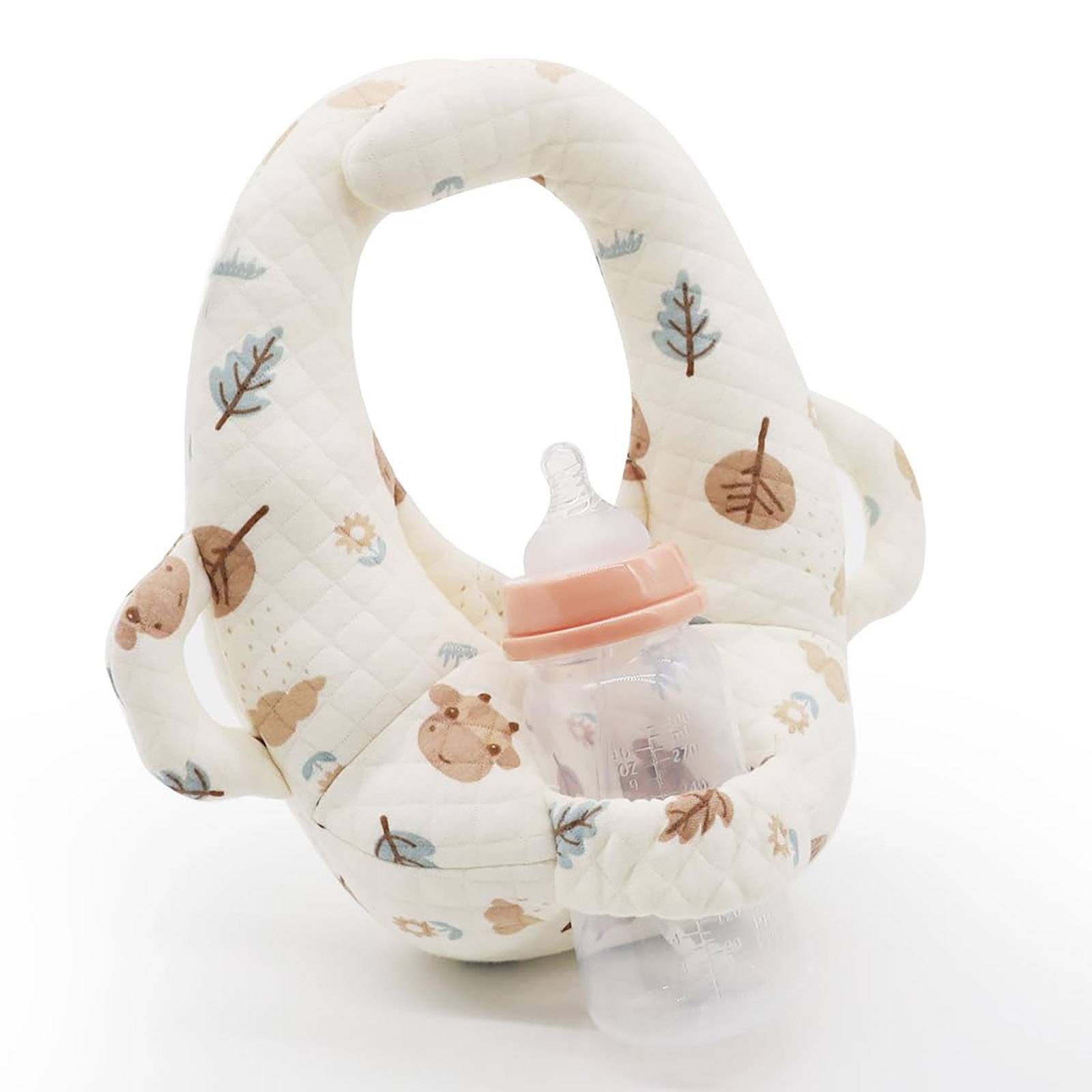 Baby Bottle Holder Hands Free, Twin Baby Essentials,Cute Print Baby Self Feeding Pillow Portable Breast Feeding Pillow Baby Feeding Bottle Holder