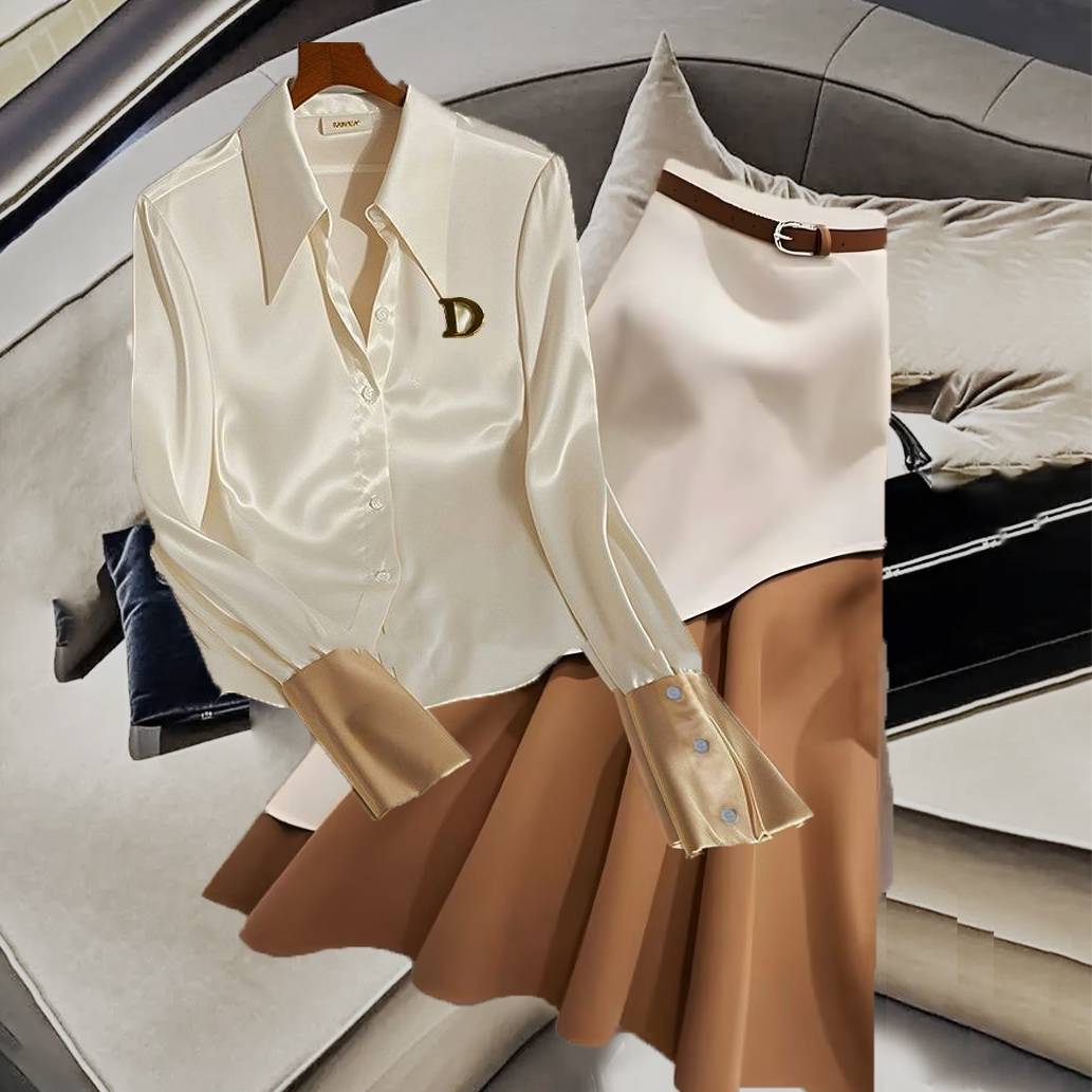 Damenbekleidung Modische High-End-Oberteile Niche Unique Unique Cool White Acetat Satin Shirt