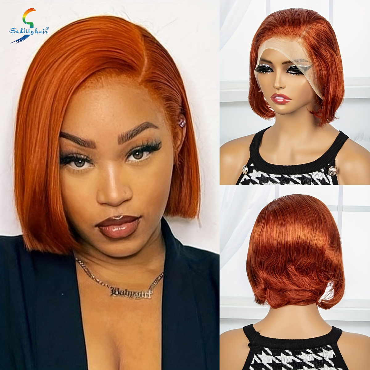 Orange Short Bob Straight Hair Wigs For Women Lace Front Human Hair Wigs 13*4 Lace Front Human Hair Wigs
