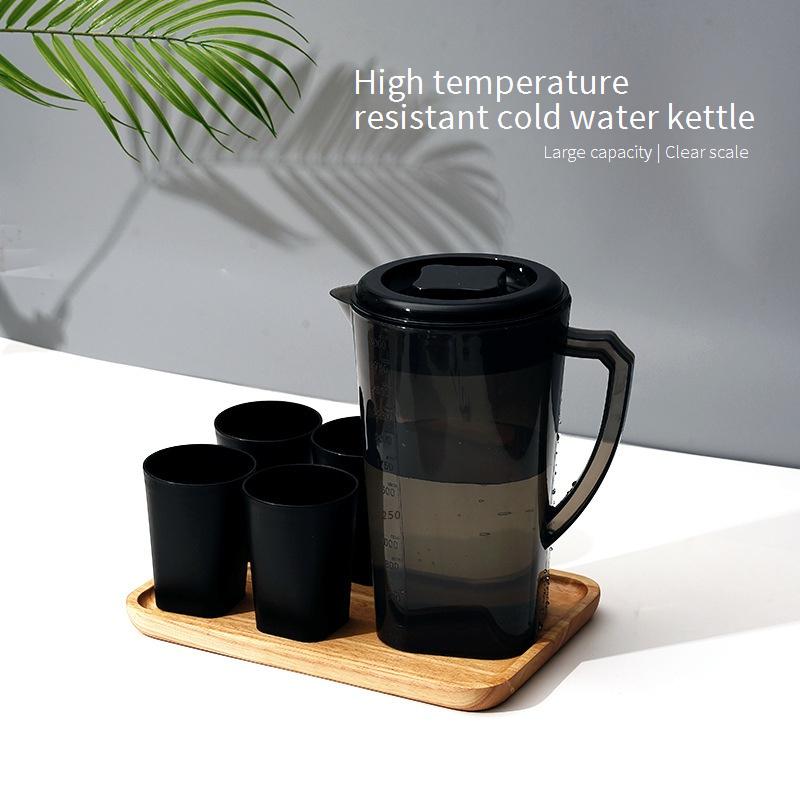 Cold Water Kettle High Temperature Resistant Large Capacity Plastic Cold Water Kettle Soy Milk Juice Cold Boiled Water Cup Pot Set With Tea Strainer
