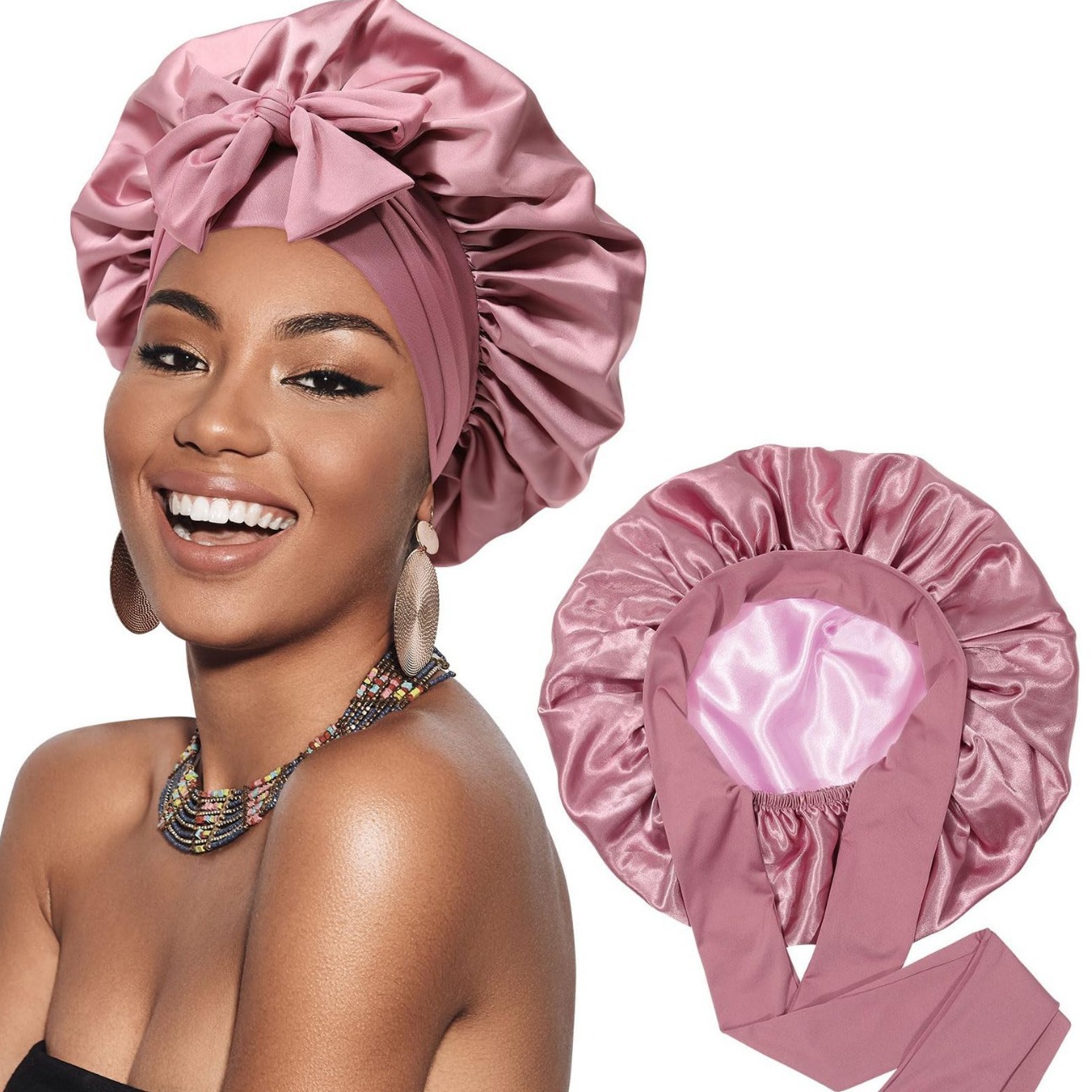 Hair Care & Styling Double Layer Satin Ribbon Round Hat Bow Silk Beauty Hair Care Wide Brim Hat Female Headscarf Sleeping Cap