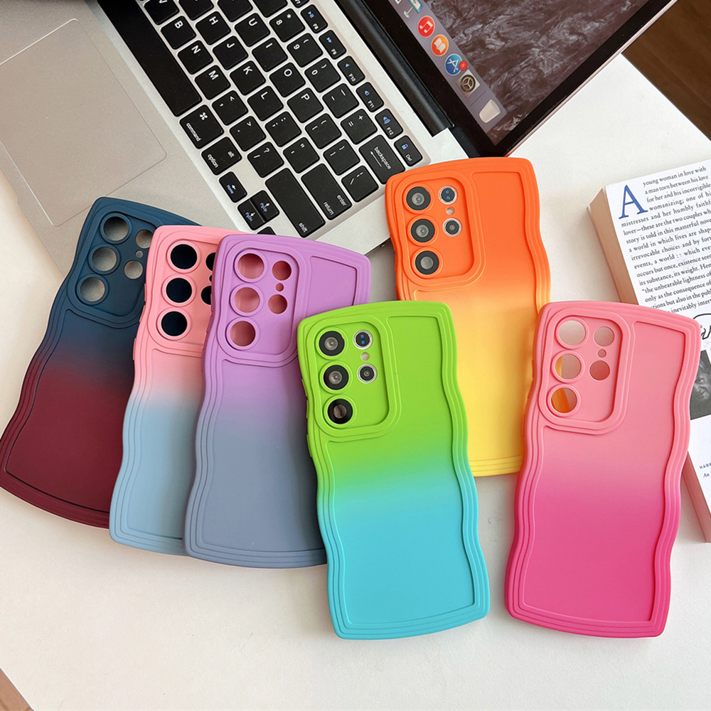Cute Gradient Color Curly Wave Frame Case For Samsung Galaxy S23 Ultra S22 Plus S21 FE S20 FE Shockproof Soft Silicon Back Cover