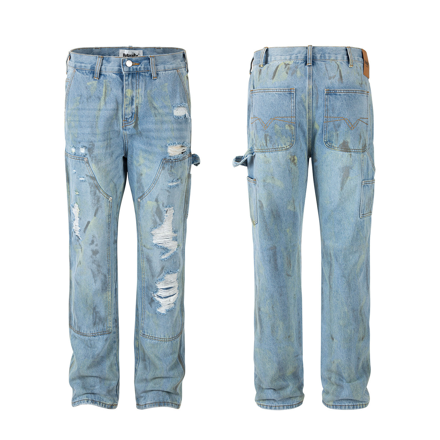 Men's Clothing high street washed loose wide leg silhouette ripped cat whisker jeans