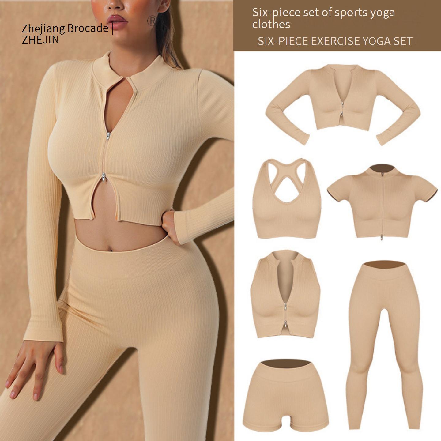 Women's Clothing Fitness Yoga Suit Short Sleeved Training Vest Six Piece Sports Yoga Suit