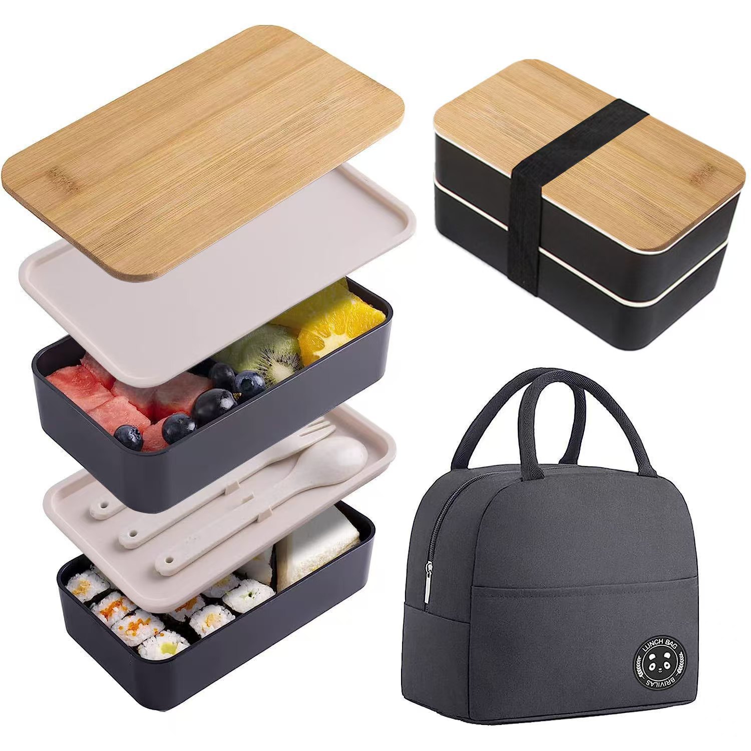 Wheat Straw Portable Lunch Box Office Worker Student Large Capacity Sealed Double Layer Bento Box Lunch Box Lunch Box