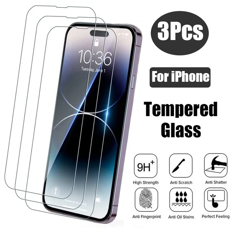 3Pcs Protective Glass For IPhone 15 14 13 12 11 Pro Max XS XR 12Mini 13Mini Screen Protector Tempered Glass For Iphone 6 7 8 Plus SE 2020 Glass
