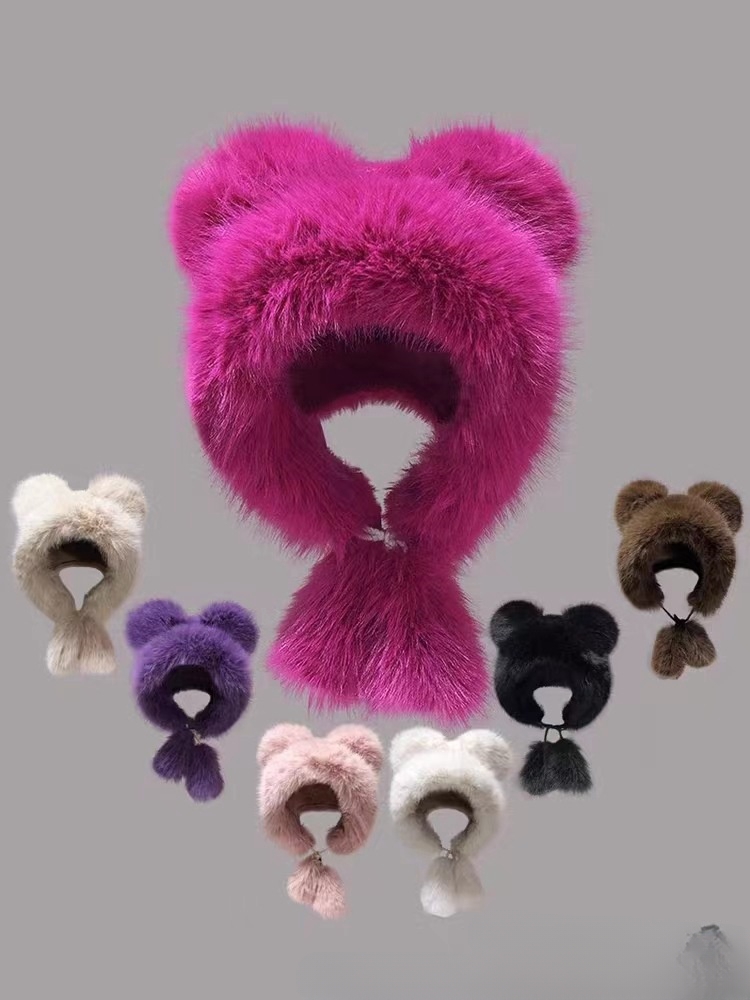 Designer Women's Online Red Cute Lei Feng Hat Children's Winter Little Bear Ears Plush Hat Plush Plus Plush Thickened Cold Protection Ear Hat