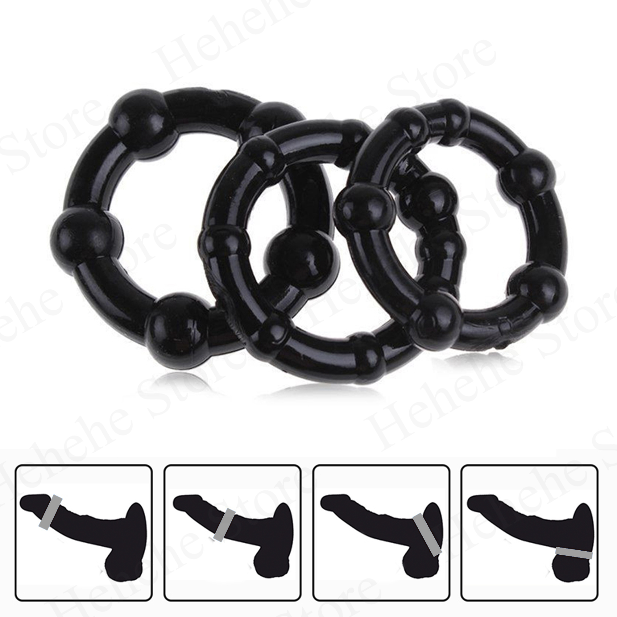 3 Pcs/Set Bead Male Delay Ejaculation Lasting Silicone Erection Ring Sex Toys For Men Adults