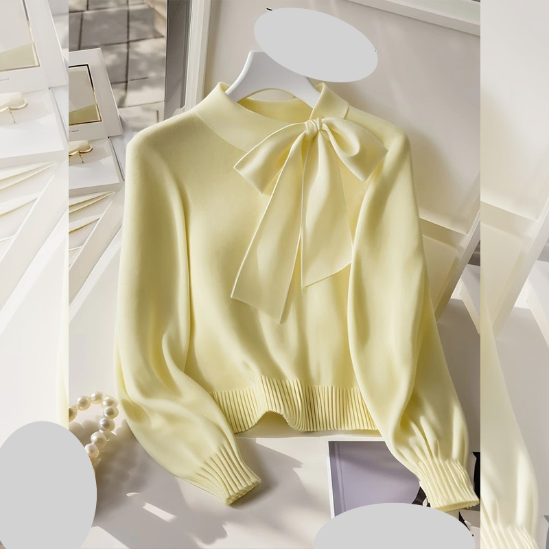 Women's Clothing Early Autumn New Style Knitted Sweater Tops Female Design Sense Niche Temperament Beautiful Pullover Yellow Sweater