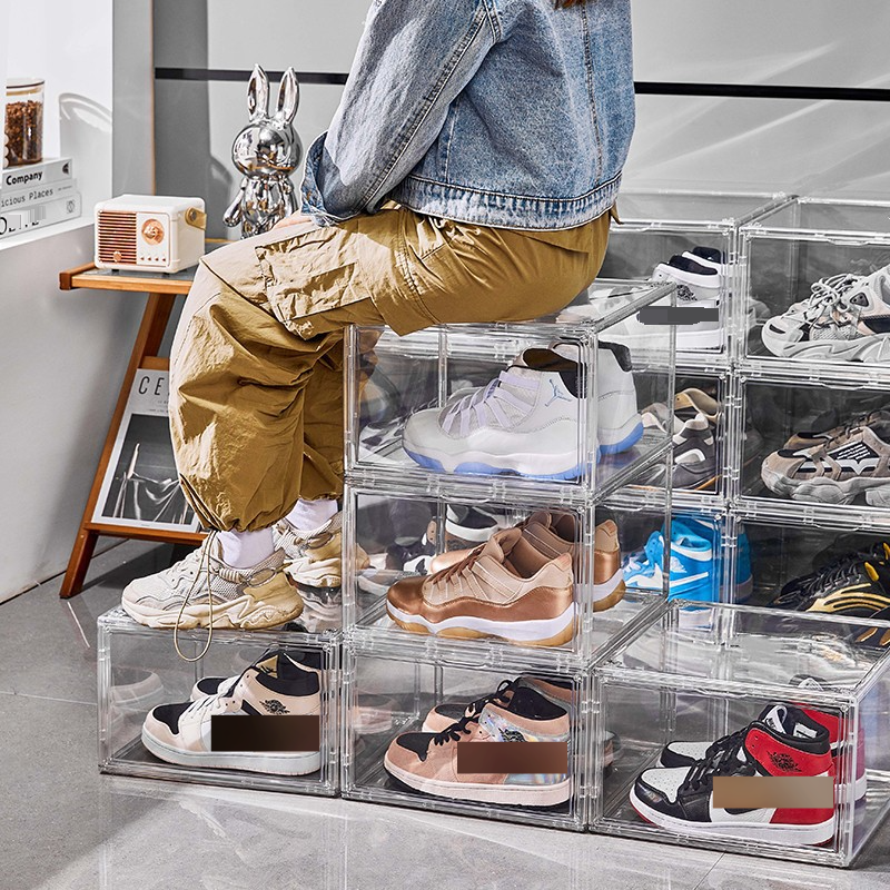 Shoe Box Hard Box Fully Transparent Magnetic Side Opening Storage Acrylic Bag Hand Made Storage Box Thickened Large Shoe Cabinet