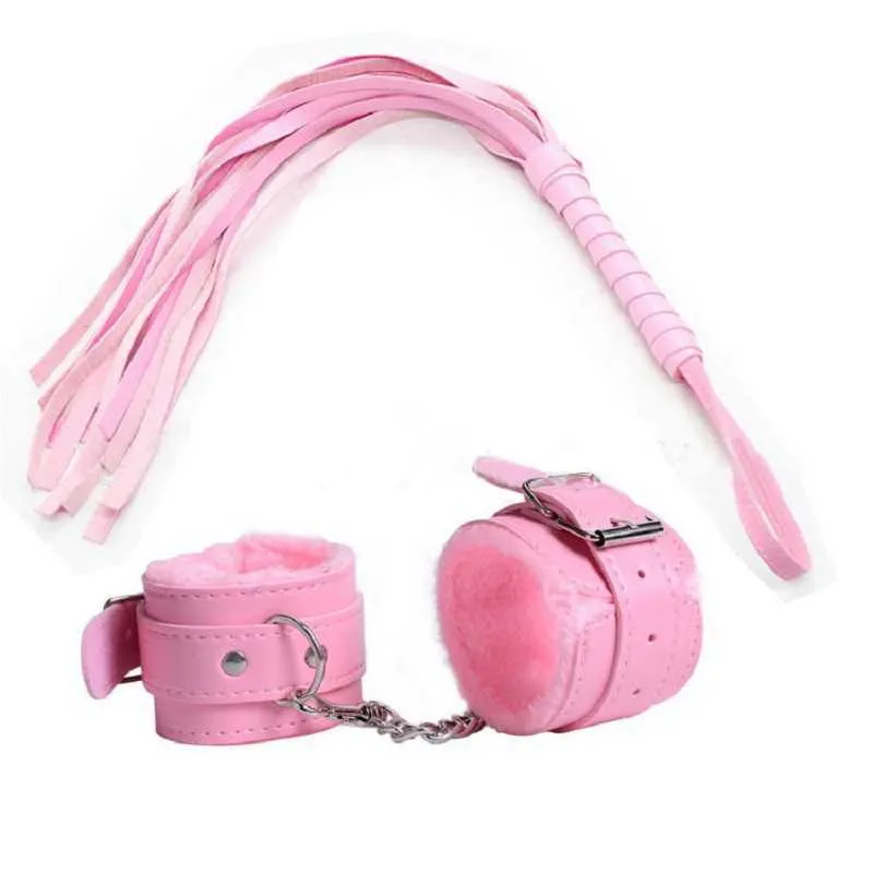 NXY Adult Toys PU 2Pcs/set Leather Erotic Handcuffs Ankle Cuff Restraints With Whip BDSM Bondage Slave Sex For