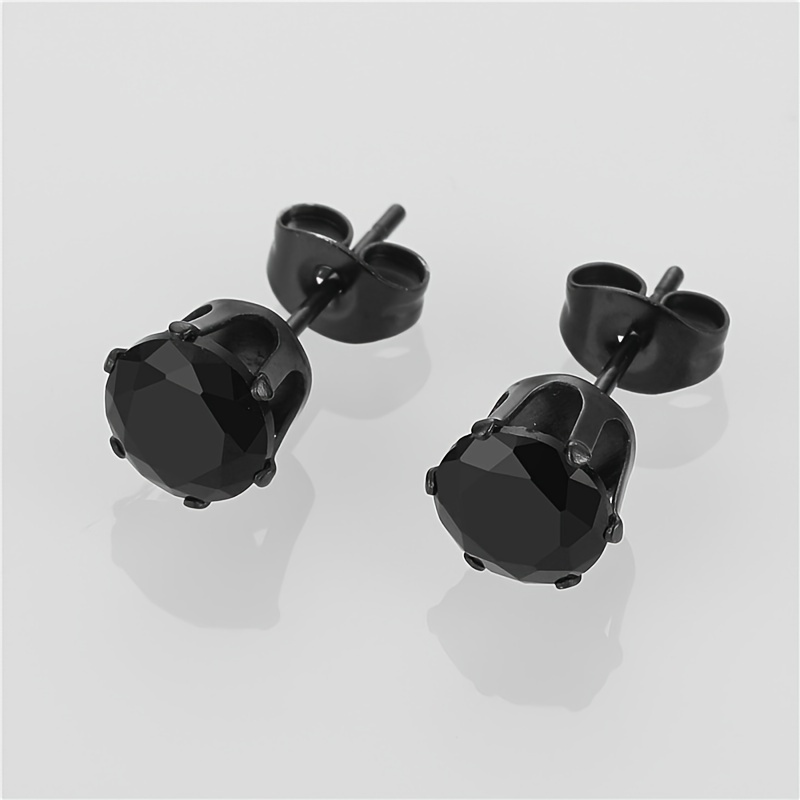 1 Pair Black Stainless Steel Earring for Men Fashion Hiphop Punk Round Zircon Ear Stud Piercing Jewelry Gifts