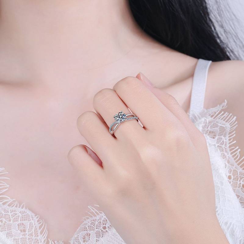 Plated 14k white gold ring jewelry six claw diamond ring female engagement jewelry