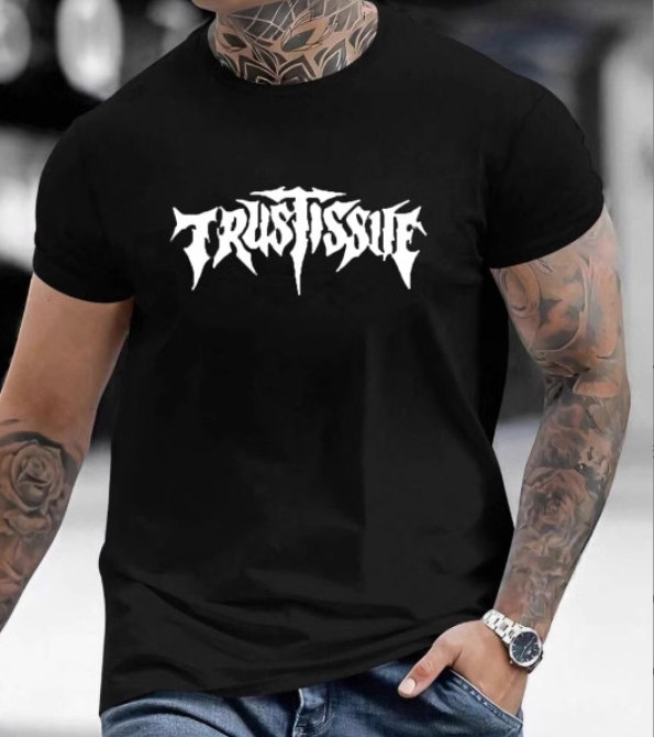 Men's Distressed Letter Print Tee - 100% Organic Cotton Crew Neck T-Shirt | Trendy Streetwear Essential