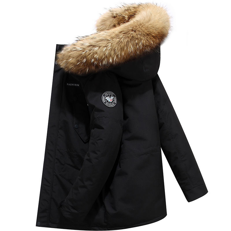Men's Clothing Tooling Big Goose Men's Coat Jacket Men's Mid-length Large Fur Collar Hooded Thickened Warm Couple Jacket