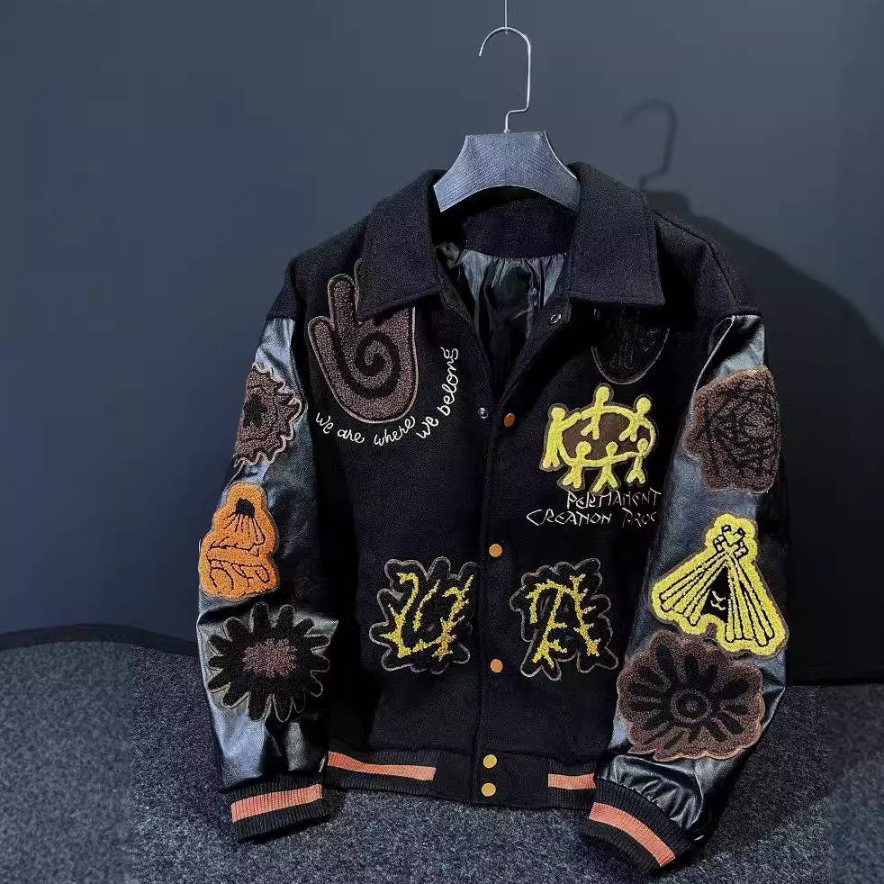 Men's Clothing Retro High End Baseball Jacket For Men, Spring And Autumn Jacket, Woolen Coat, Young Men And Women Couple Embroidery