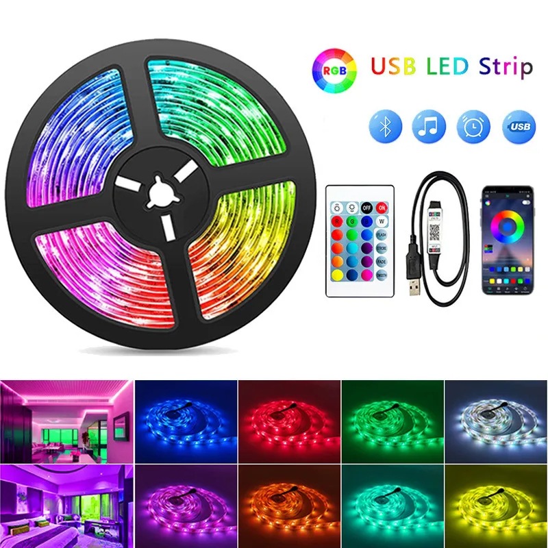 5050 RGB-LED-Lichtstreifen mit 24-Tasten-Bluetooth-Fernbedienung, selbstklebende Hintergrundbeleuchtung per USB für Fernseher, Spiele und Heimdekoration
