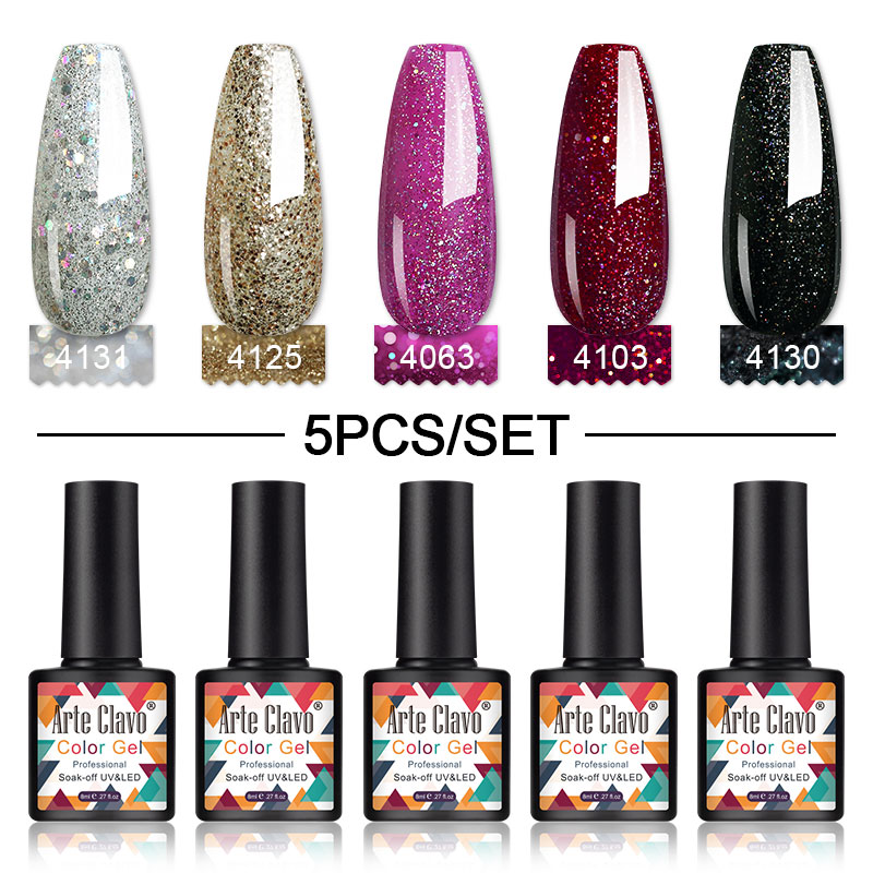 Arte Clavo 5pcs 8ML Gel Nail Polish Kit Semi Permanent Varnish Kit Nail Art Set For Gel Varnishes Manicure Nail Tools Sets