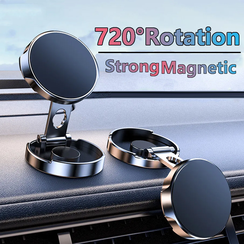 Car mobile phone holder Sturdy magnetic car holder 720 ° foldable circular holder, supporting universal phone