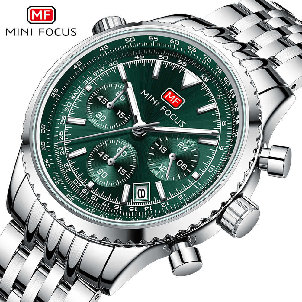 MINI FOCUS Watch, Fashion Men's Watch, Multi-function Quartz Watch, Aviation Chronograph Men's Watch, Fine Steel Belt 0463G