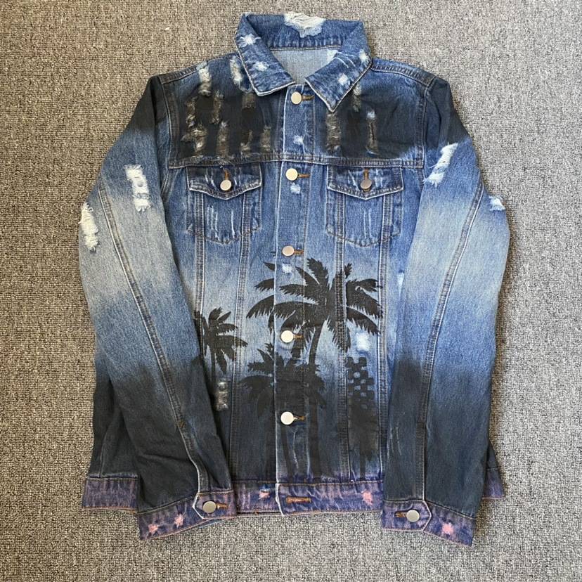 Women's Clothing Street Style Personality Colorful Letter Graffiti Denim Jacket Women's Autumn Loose Short Style Raw Edge Tattered Top